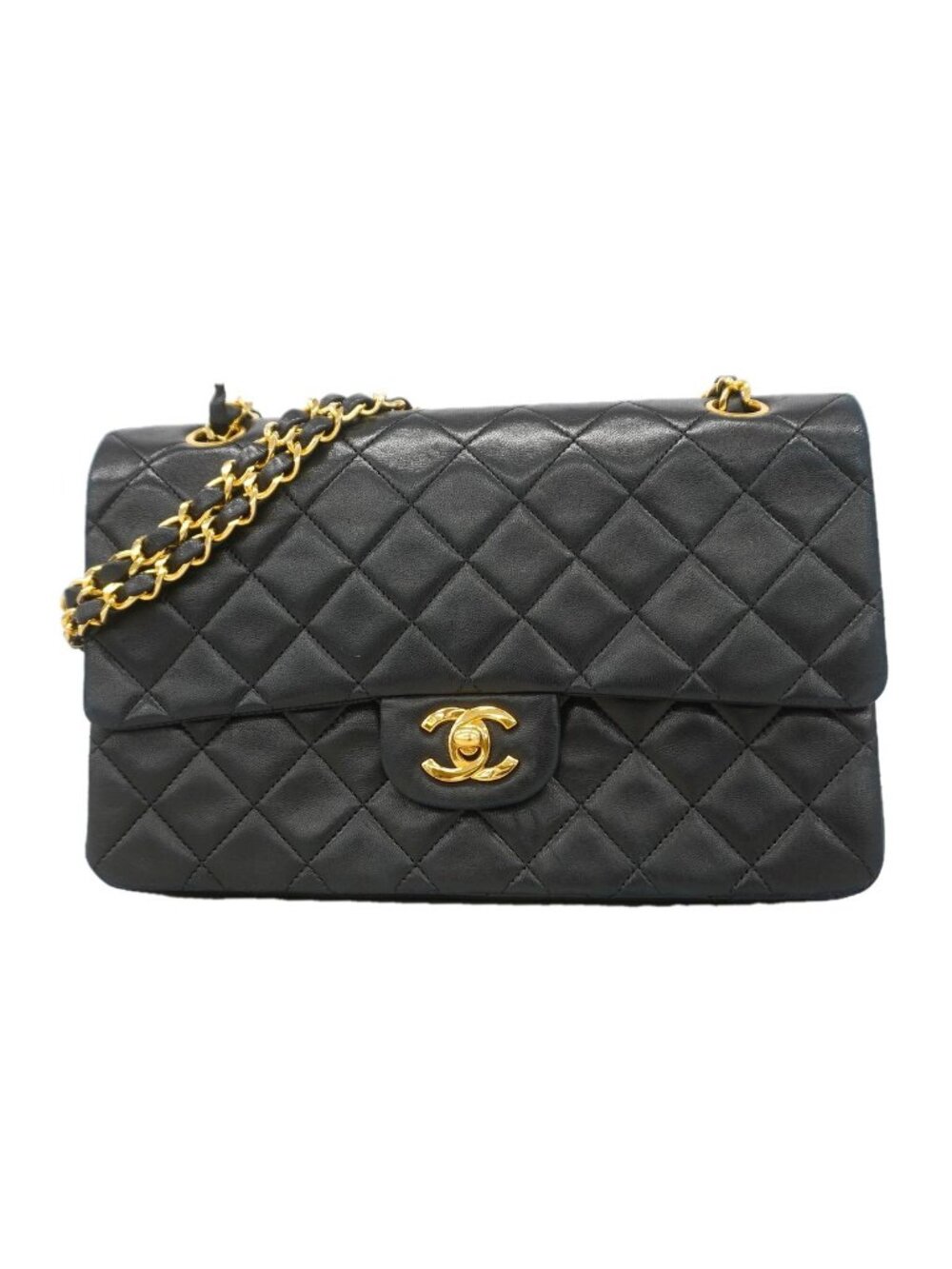 Chanel Shoulder Bag Quilted Lambskin Black Gold
